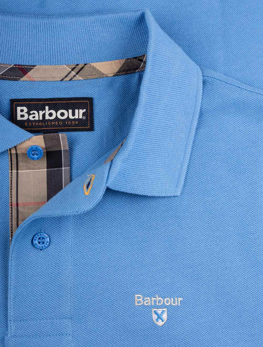 BARBOUR Tartan Pique Polo Shirt Bright Blue