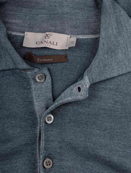 Exclusive Wool & Silk Long Sleeve Polo Grey