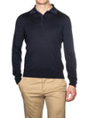 CANALI Exclusive Wool & Silk Long Sleeve Polo Navy