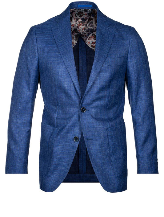 Louis Copeland Wool Silk Linen Jacket Blue Single Breasted Soft Shoulder Patch Pockets 1