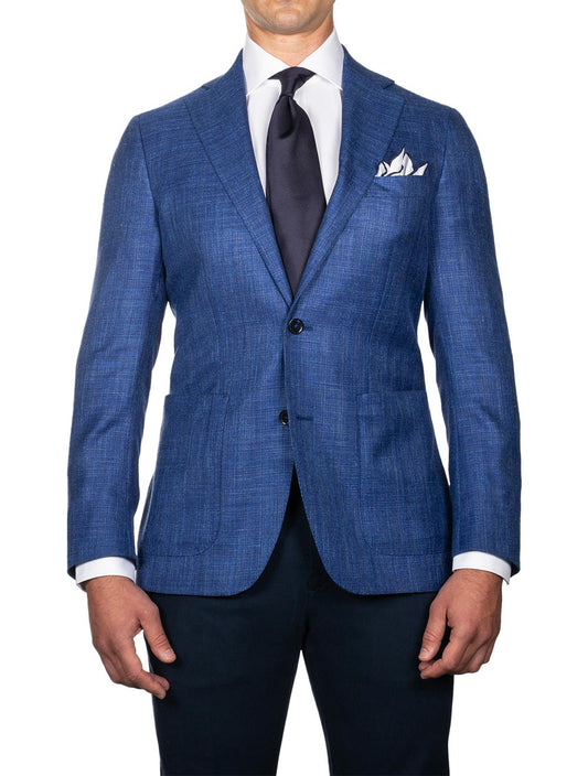 Louis Copeland Wool Silk Linen Jacket Blue Single Breasted Soft Shoulder Patch Pockets 2