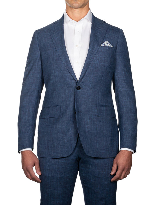 Louis Copeland Loro Piana Summertime Suit Blue 2 piece 2 button notch lapel soft shoulder flap pockets 2