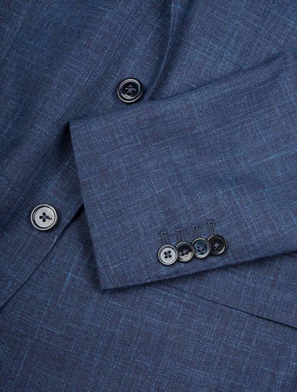 Louis Copeland Loro Piana Summertime Suit Blue 2 piece 2 button notch lapel soft shoulder flap pockets 5