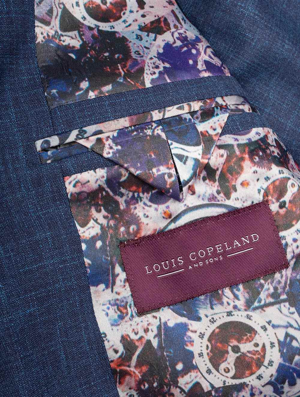 Louis Copeland Loro Piana Summertime Suit Blue 2 piece 2 button notch lapel soft shoulder flap pockets 6