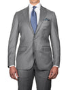 Louis Copeland Herringbone Wool Silk Suit Grey 2 piece 2 button notch lapel soft shoulder flap pockets 2