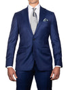 Louis Copeland Herringbone Wool Silk Suit Blue 2 piece 2 button notch lapel soft shoulder flap pockets 2