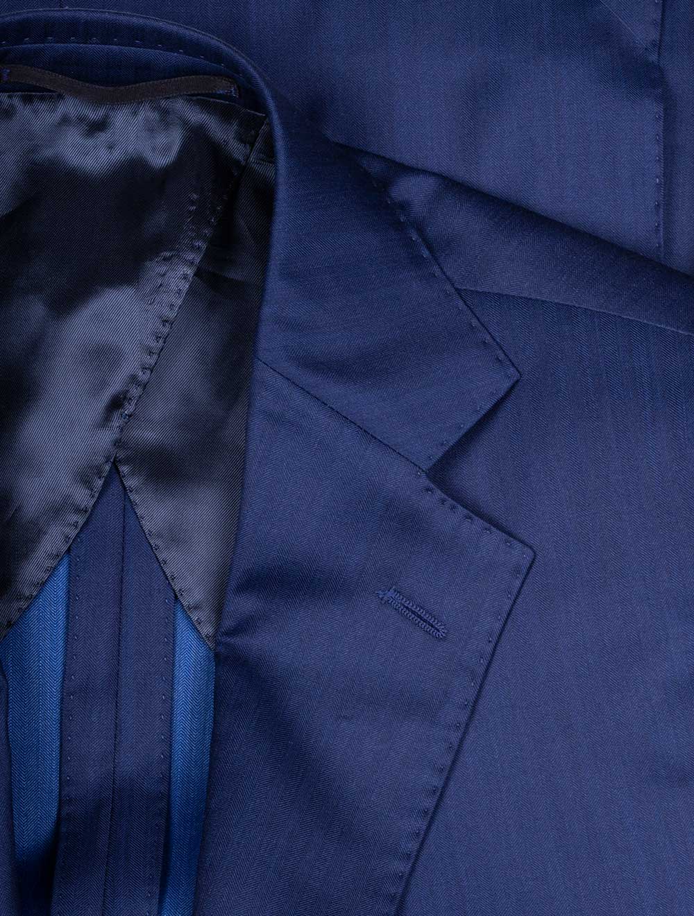 Herringbone Wool & Silk Suit Blue