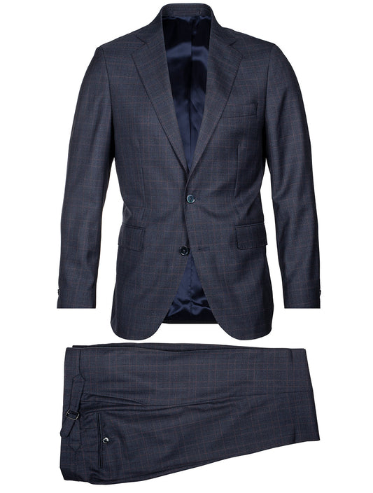 Louis Copeland Super 170 Check Suit Blue 2 piece 2 button notch lapel soft shoulder flap pockets 1