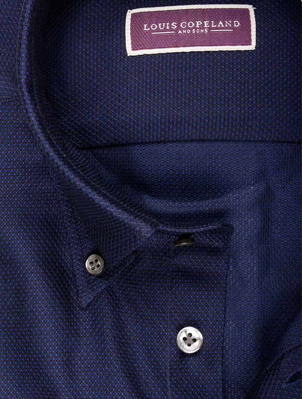 Louis Copeland Waffle Pique Buttondown Shirt Navy AI1