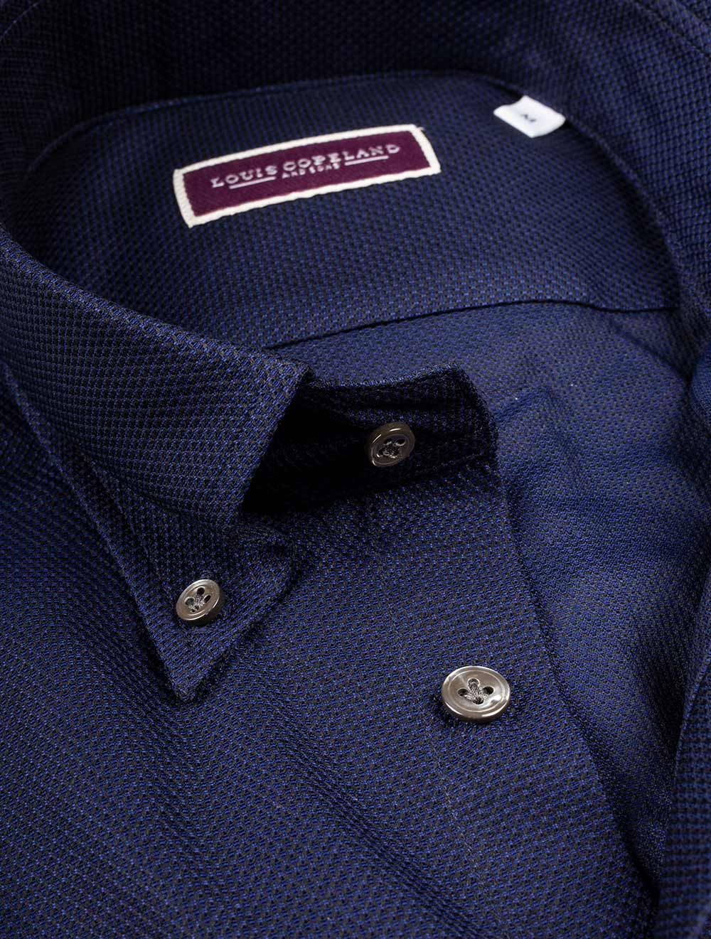 Louis Copeland Waffle Pique Buttondown Shirt Navy AI2